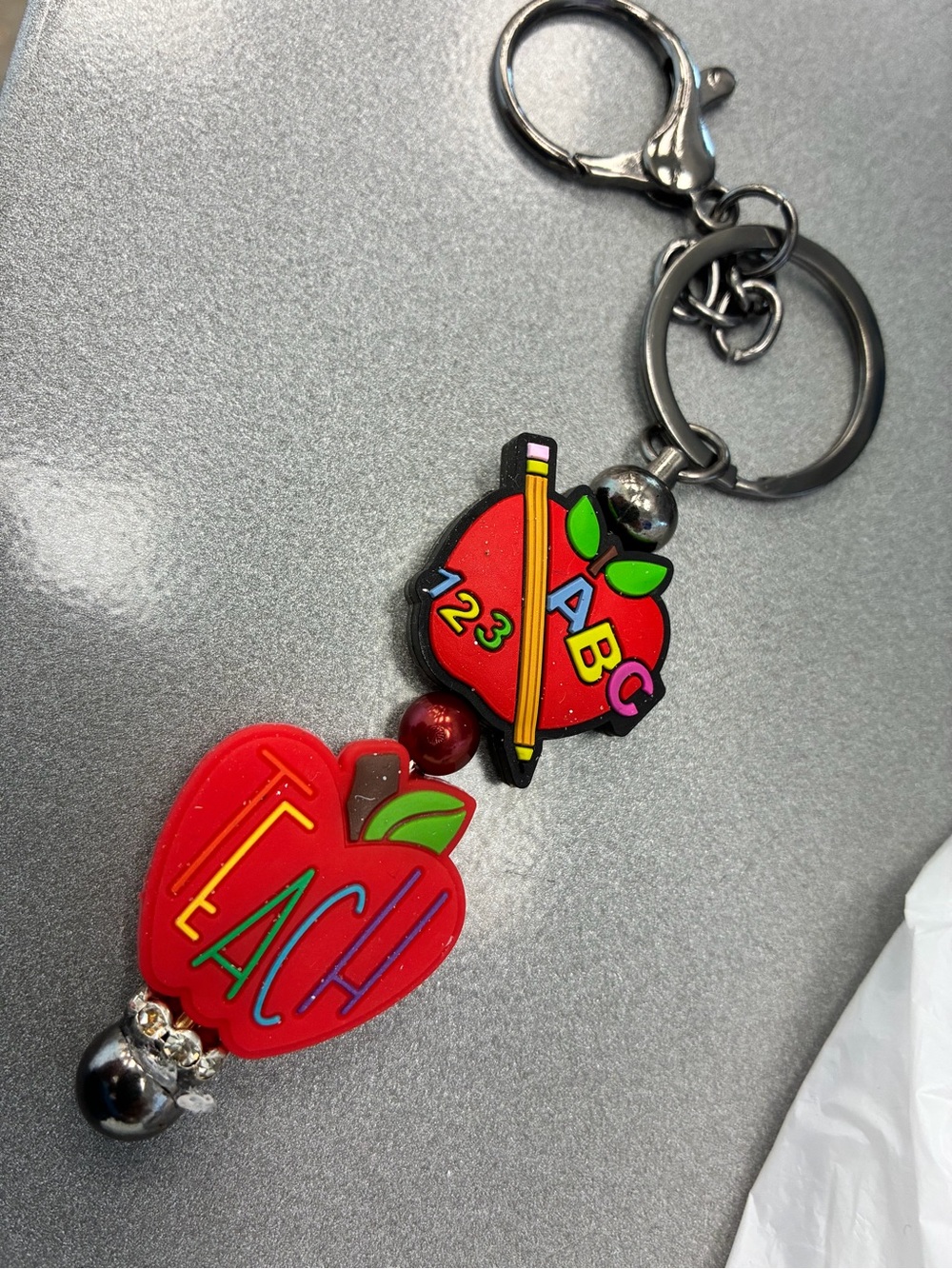 Red 'Teach' Apple Keychain for Kids Accessories